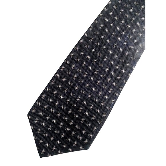 Polo By Ralph Lauren Black Geometric Pattern Tie 100% Silk Mens Handmade USA - Picture 1 of 5